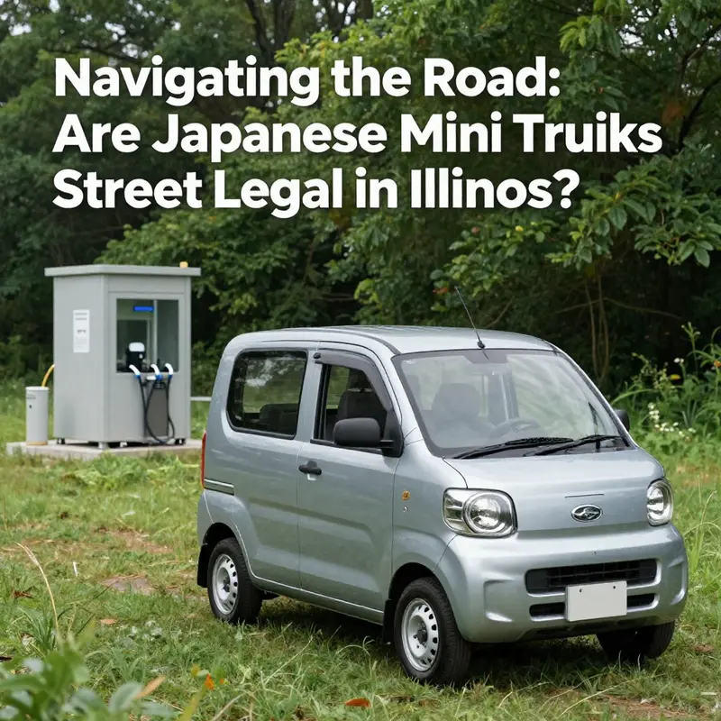 A mechanic inspects a Japanese mini truck to ensure compliance with NHTSA regulations.