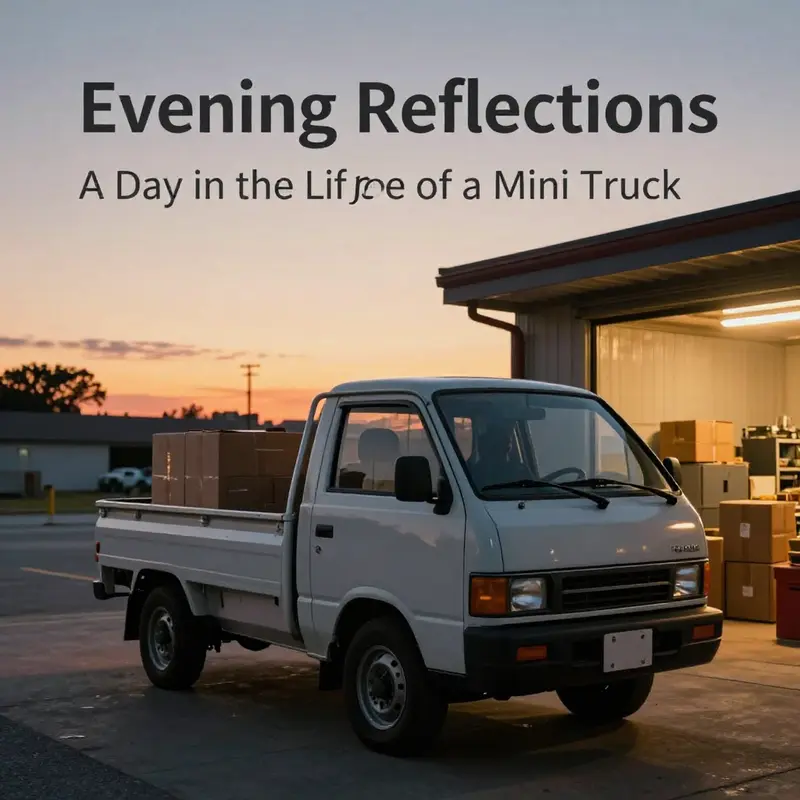A mini truck starts its day, navigating urban streets and preparing for deliveries.