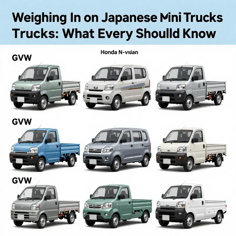 Gross Vehicle Weight (GVW) of various Japanese mini trucks, illustrating their weight capacities.
