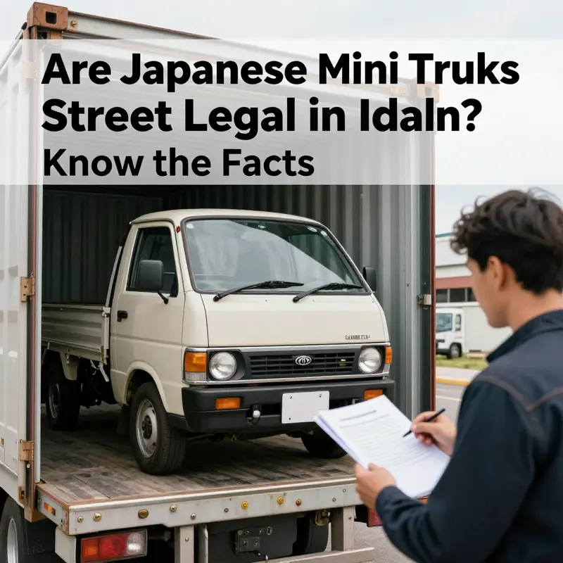 A Japanese mini truck parked on an Idaho road, illustrating the intersection of compact utility and local landscapes.