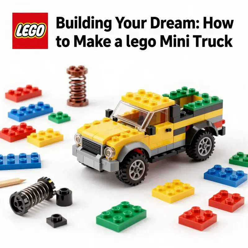 Step-by-step guide visually illustrating the process of making a LEGO mini truck.