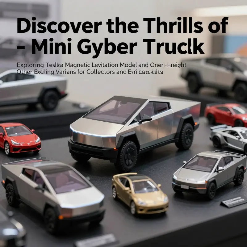 An arrangement of mini Cybertruck models displayed on a table under bright lighting.