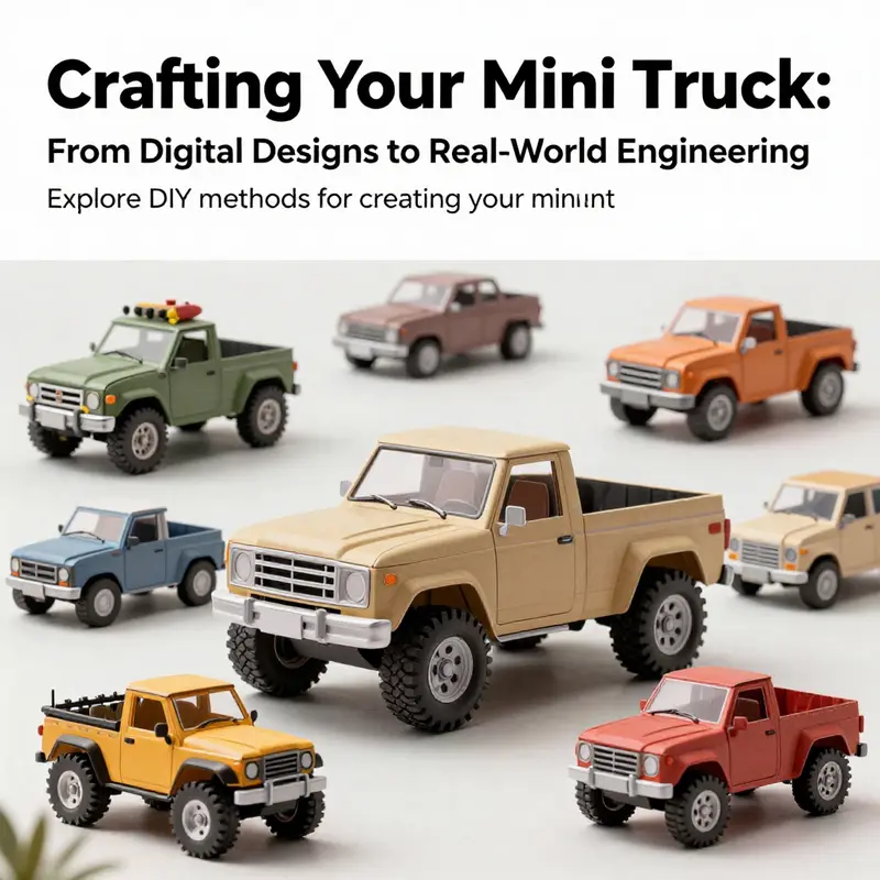 Collage of mini trucks representing various creation methods, highlighting creativity and innovation.