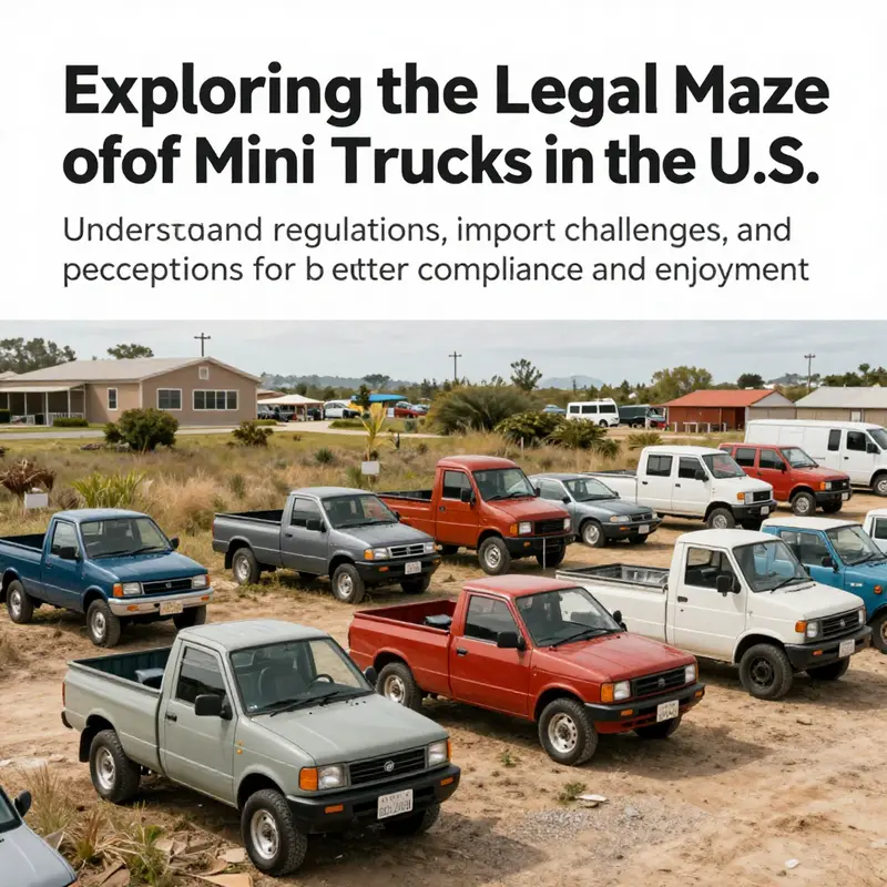 A scenic view of different mini trucks parked, showcasing their functionality and appeal in a community landscape.