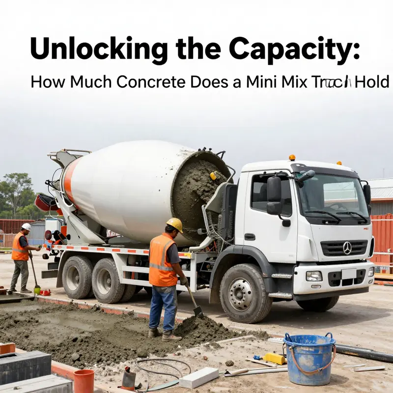 A mini mix truck on site, illustrating its compact design and concrete capacity.