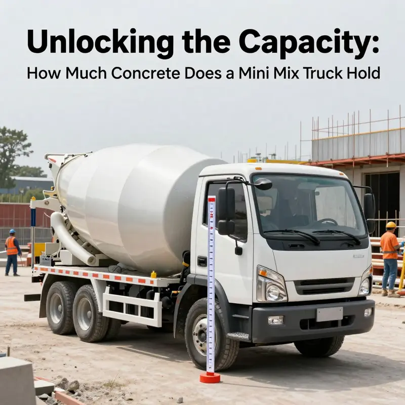 A mini mix truck on site, illustrating its compact design and concrete capacity.