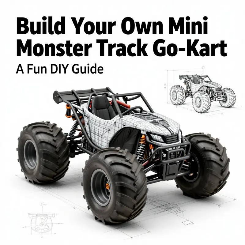 Conceptual design sketches of a mini monster truck go-kart showcasing its unique features.