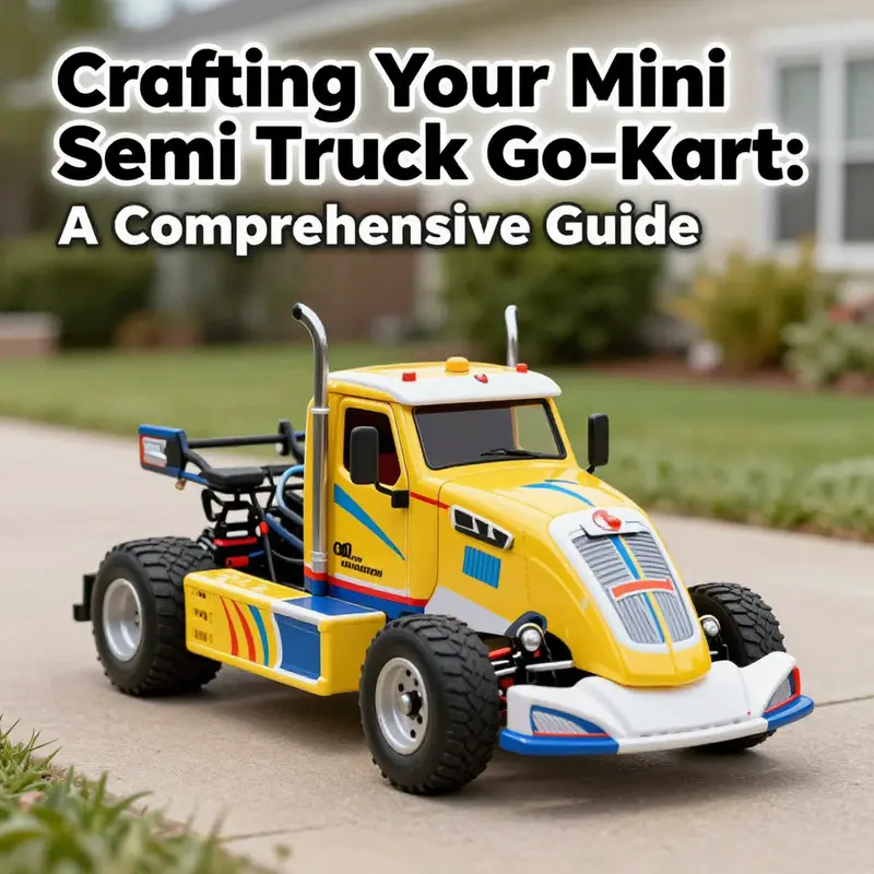 A finished mini semi truck go-kart parked, showcasing its design and vibrant colors.