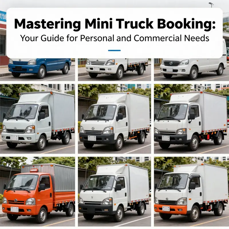 A visually engaging collage showing mini trucks in various settings, emphasizing booking choices.