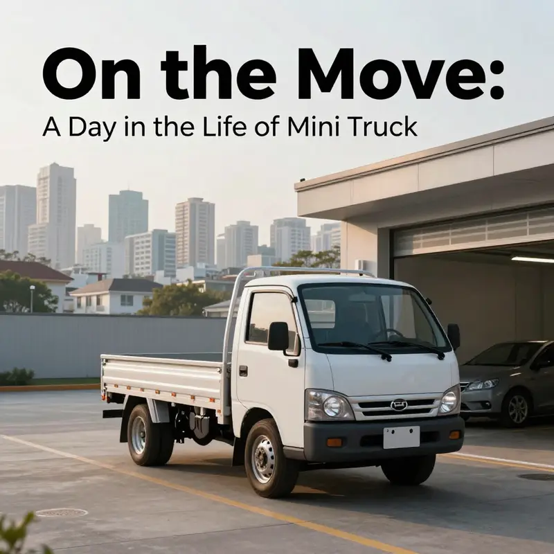 A mini truck starts its day, navigating urban streets and preparing for deliveries.