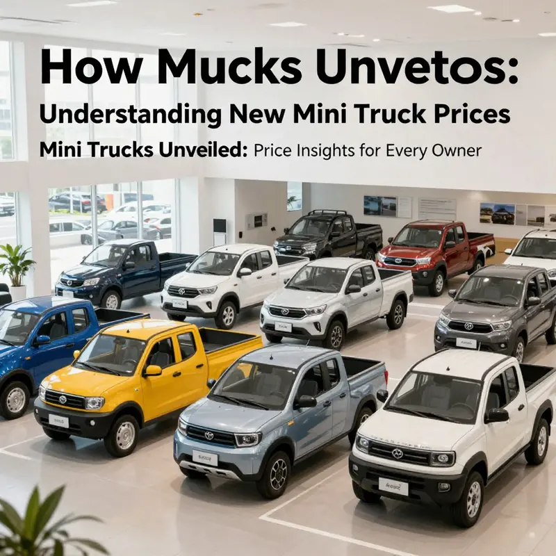 Showroom of new mini trucks illustrating their diverse pricing options.