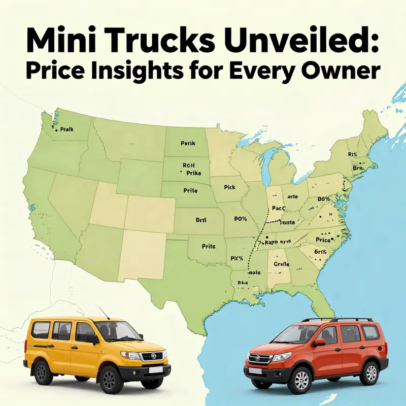 Showroom of new mini trucks illustrating their diverse pricing options.