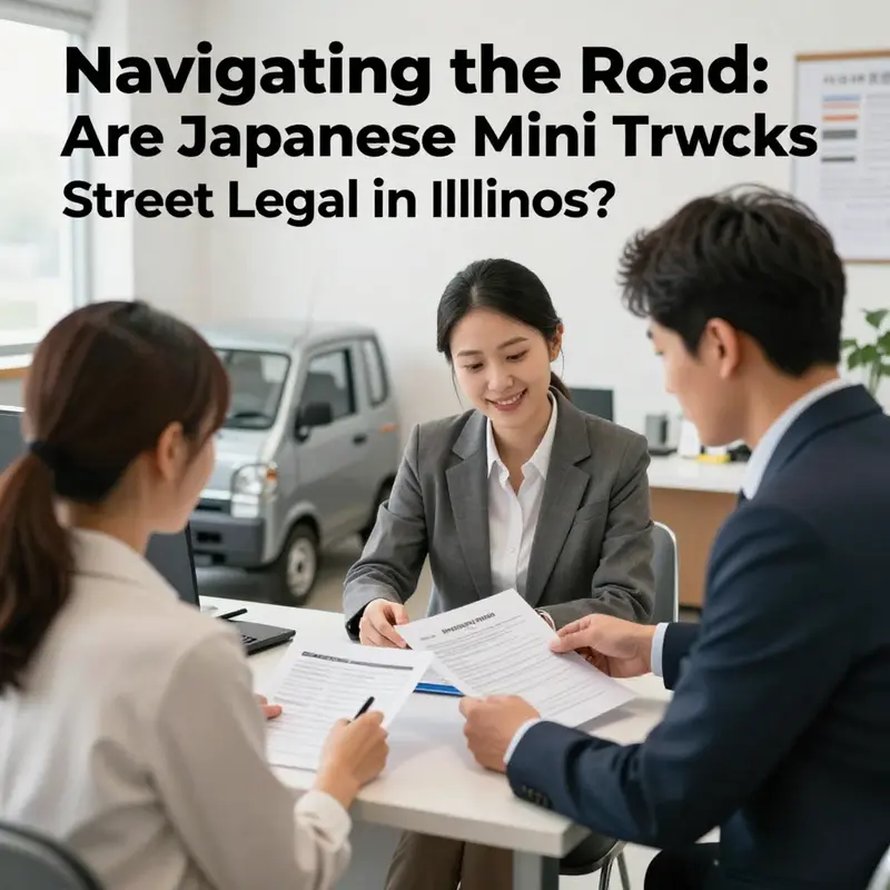 A mechanic inspects a Japanese mini truck to ensure compliance with NHTSA regulations.