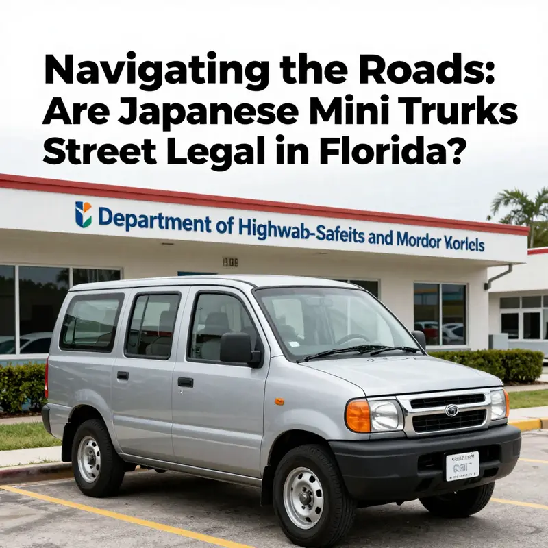 A Kei truck parked on a Florida road, illustrating compliance challenges.