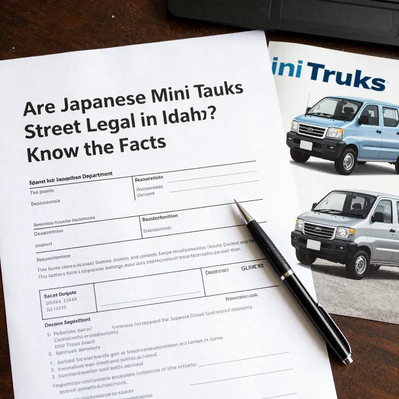 A Japanese mini truck parked on an Idaho road, illustrating the intersection of compact utility and local landscapes.