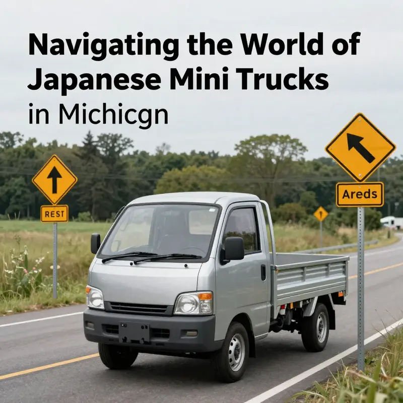 A Kei truck parked outside a local Michigan business, illustrating the vehicle’s presence in the community.