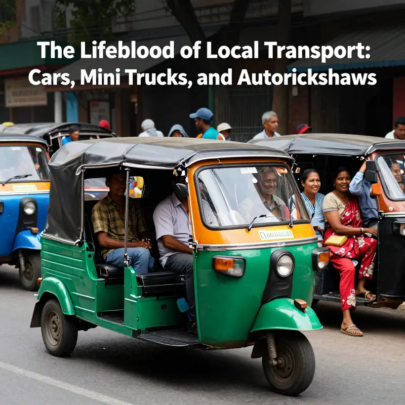 A vibrant urban scene showcasing the essential role of diverse transport vehicles in local economies.