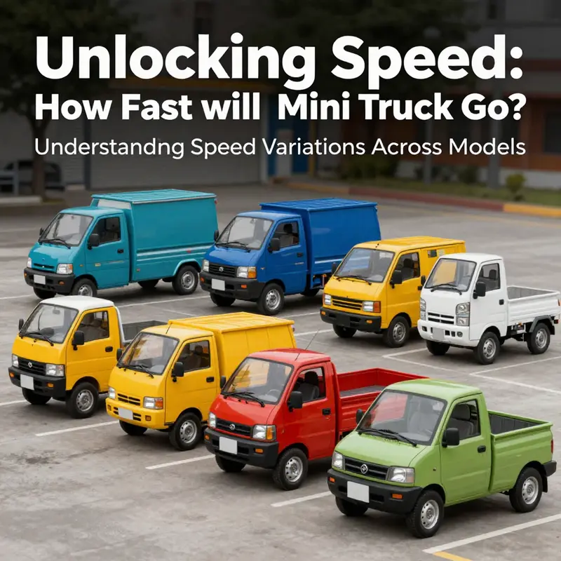 An array of mini trucks illustrating the speed capabilities across different models.