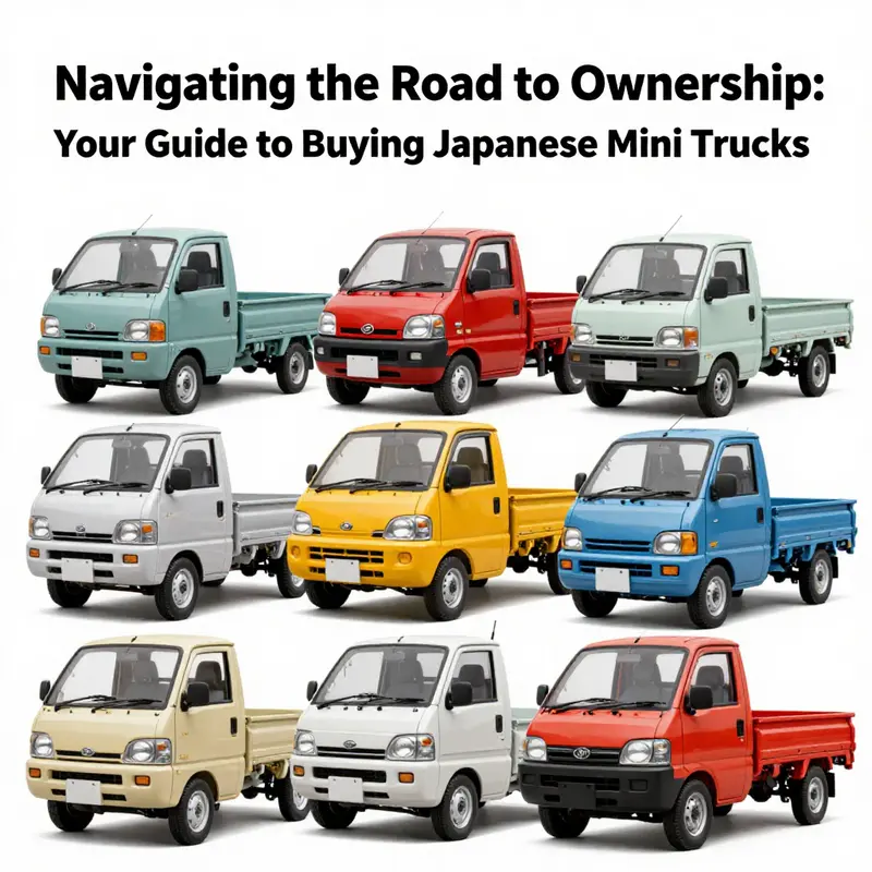 An authorized dealership showcasing various Japanese mini trucks available for purchase.