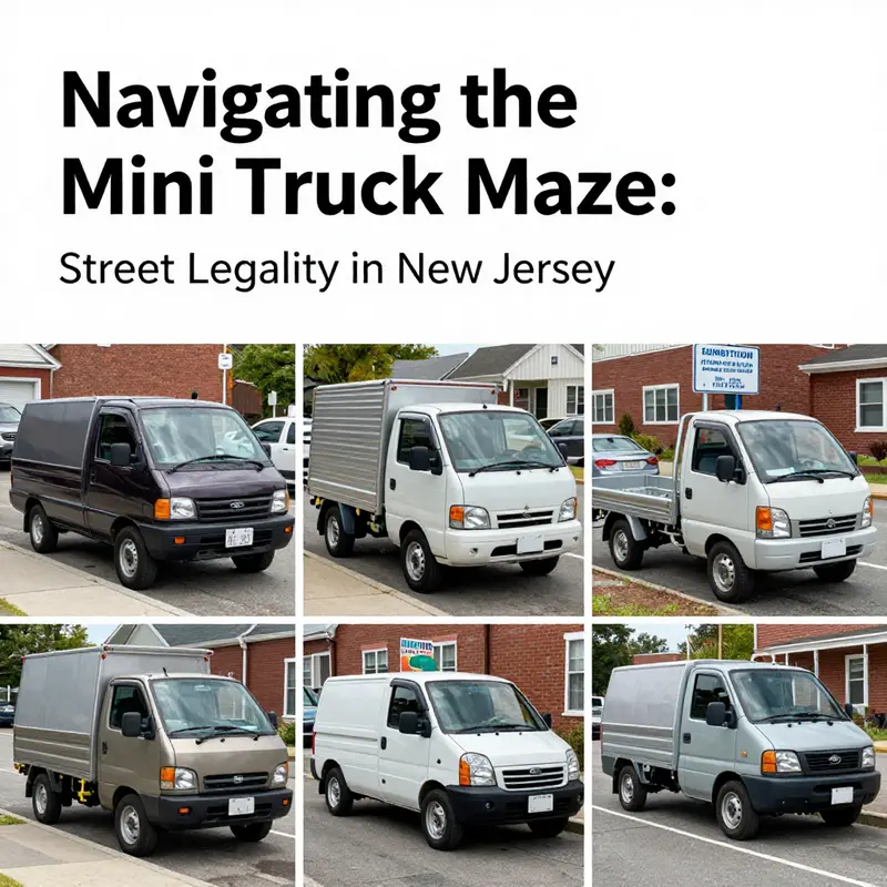 Mini trucks parked along a street, illustrating the legal complexities of driving these vehicles in New Jersey.
