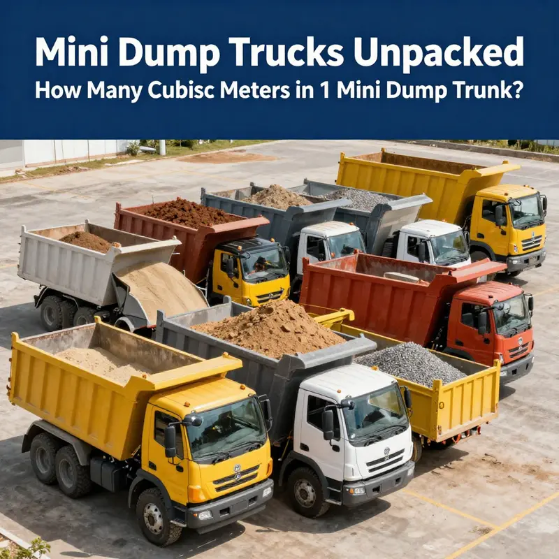 Different mini dump trucks showcasing their varying capacities filled with materials.