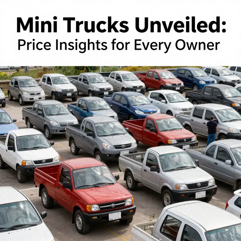 Showroom of new mini trucks illustrating their diverse pricing options.