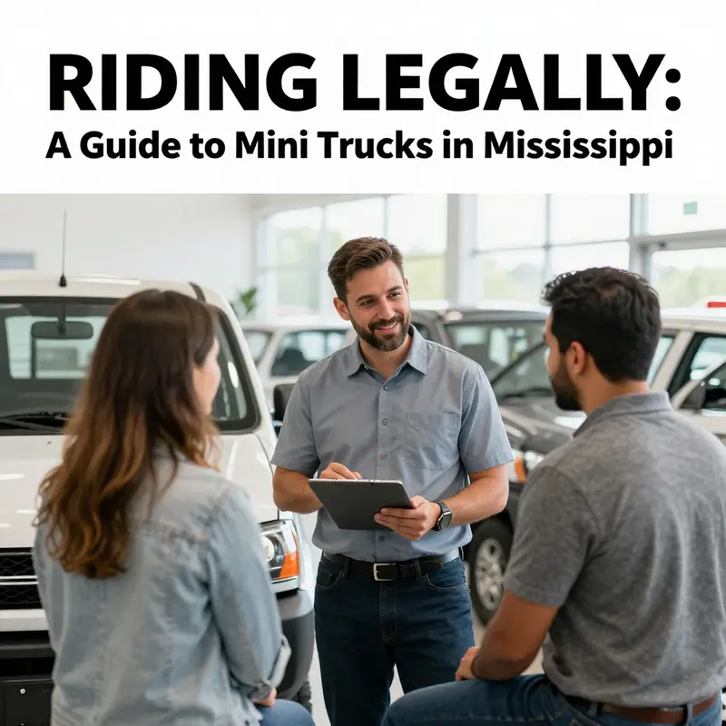 Mini trucks parked legally on a Mississippi street, symbolizing compliance with state regulations.
