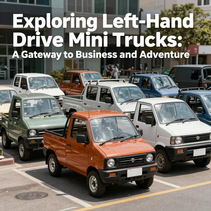A colorful gathering of left-hand drive mini trucks in an urban environment, reflecting their diverse applications and popularity.