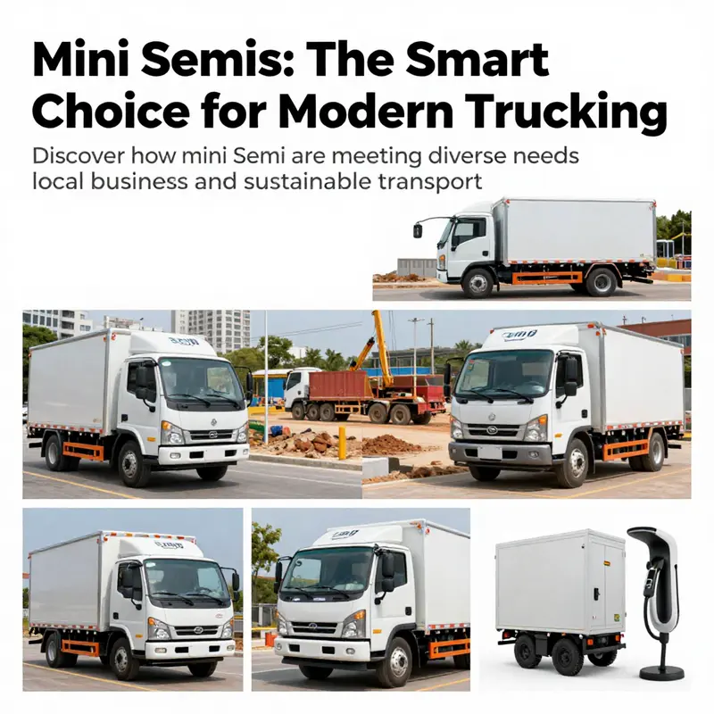 A collage showcasing mini semi trucks in diverse settings, emphasizing their versatility and modern design.