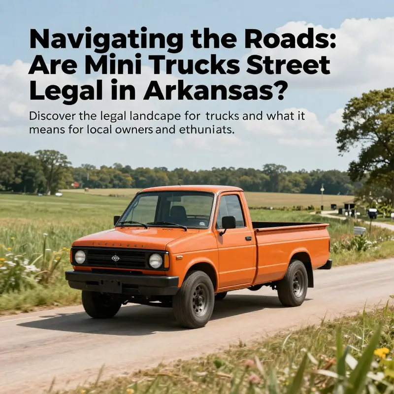 A mini truck driving through Arkansas countryside, symbolizing the spirit of adventure and the importance of legal compliance.