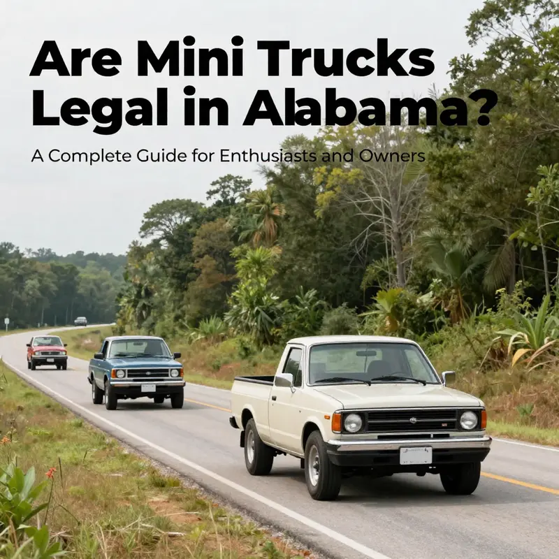 A picturesque image of mini trucks driving through a scenic Alabama route, symbolizing the joy of ownership.