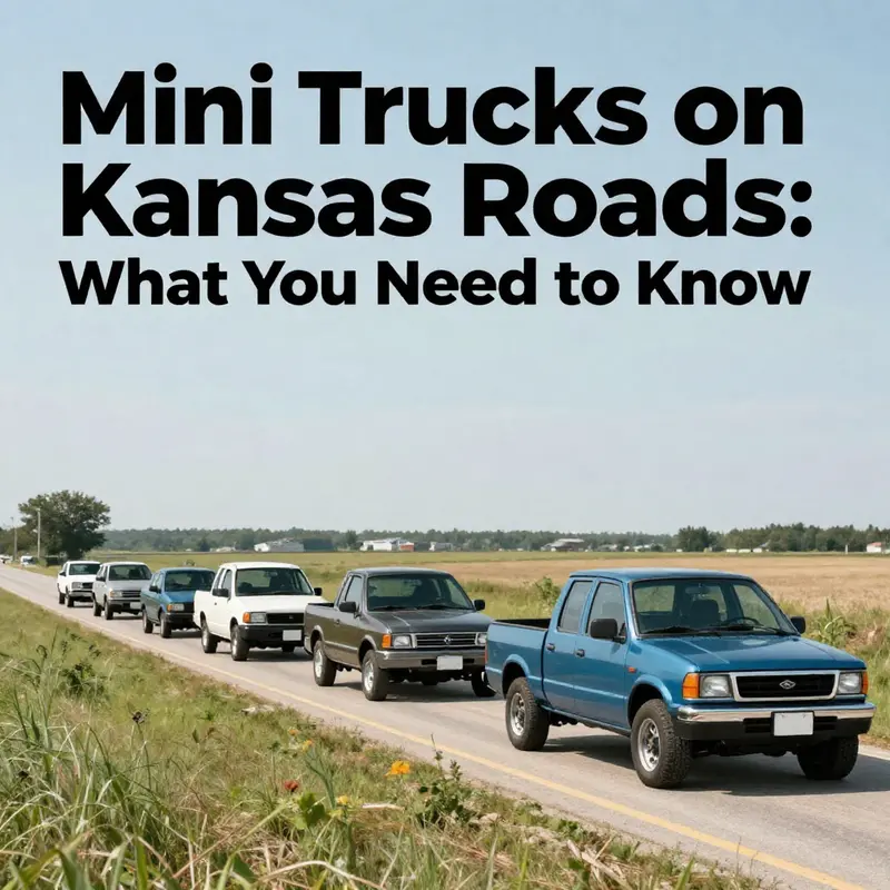 A picturesque Kansas road lined with mini trucks, exemplifying their role in community life.