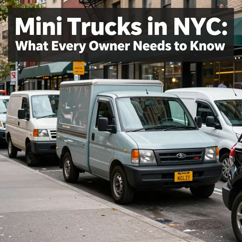 A diverse range of mini trucks parked on a bustling NYC street, representing their urban integration.