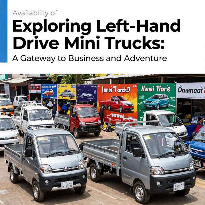 A lively market scene illustrating the variety and availability of left-hand drive mini trucks globally.