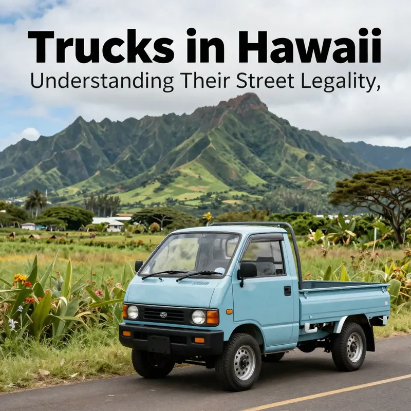 A scenic Hawaiian landscape showcasing a mini truck, encapsulating the spirit and challenges of vehicle legality.