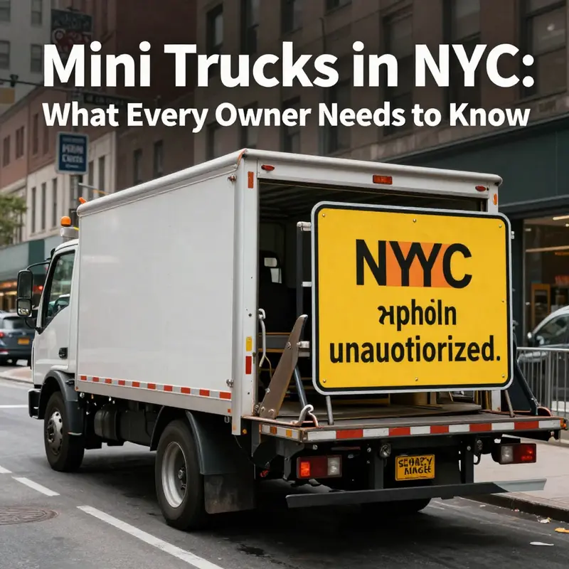 A mini truck parked on a busy NYC street highlighting its legality issues.