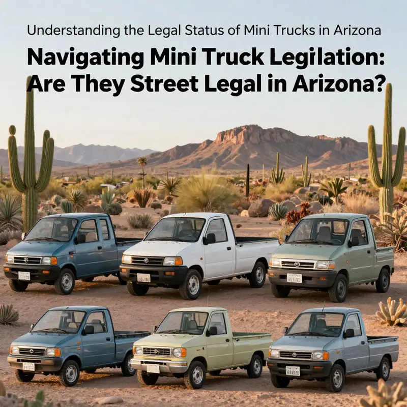 Mini trucks showcased against the stunning Arizona landscape, representing the charm and appeal behind their street legality.