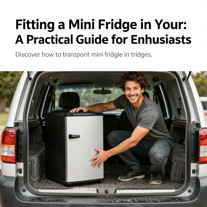 A happy individual loading a compact mini fridge into a truck, emphasizing ease of transportation.