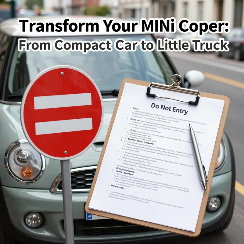 Structural changes in progress on a MINI Cooper, essential for converting it into a truck-style vehicle.