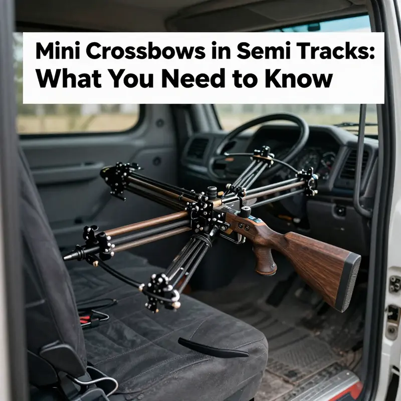 A mini crossbow securely placed in the cabin of a semi-truck illustrating the intersection of transportation and archery.