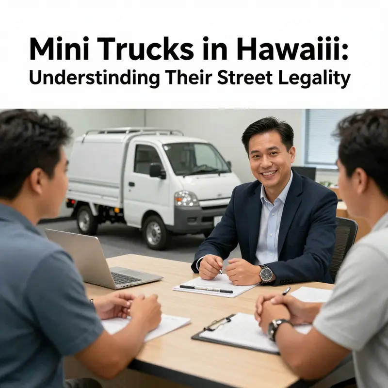 A mini truck parked at a beautiful Hawaiian beach, representing the local appeal and usage of these vehicles.