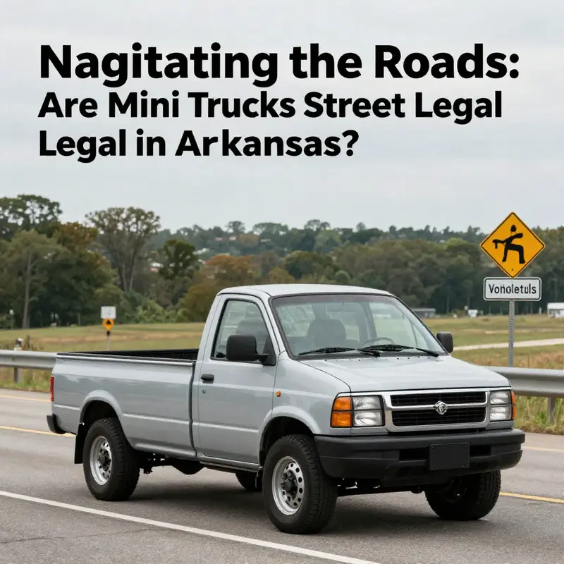 A mini truck parked legally alongside a scenic Arkansas road, showcasing compliance with vehicle regulations.