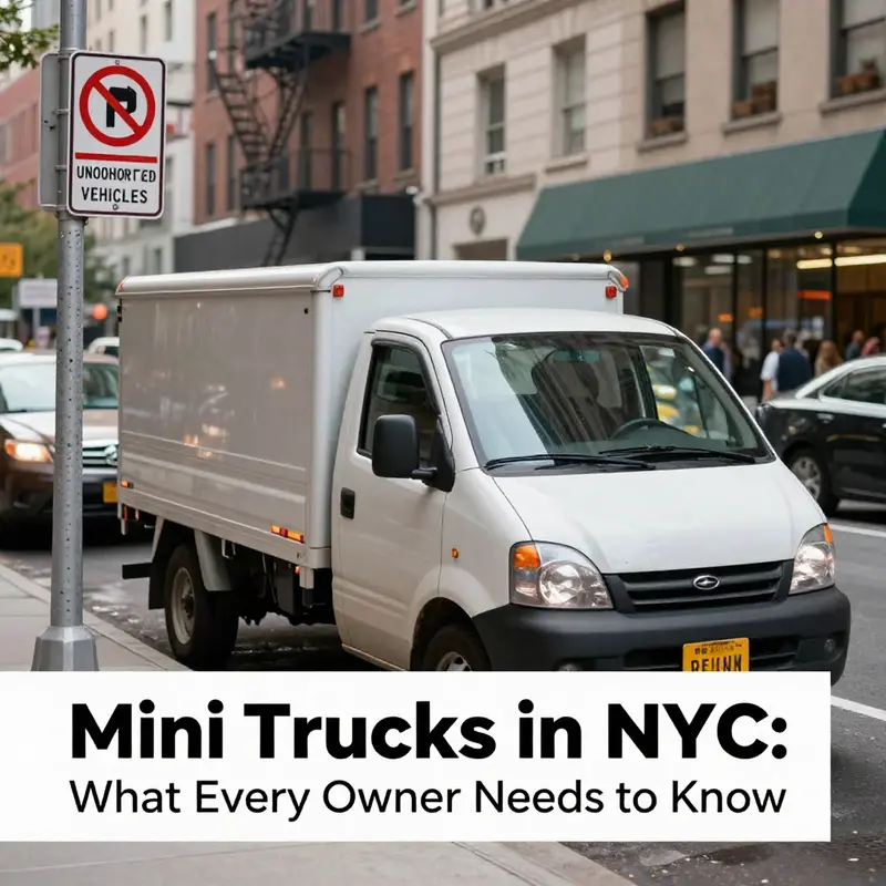 A mini truck parked on a busy NYC street highlighting its legality issues.
