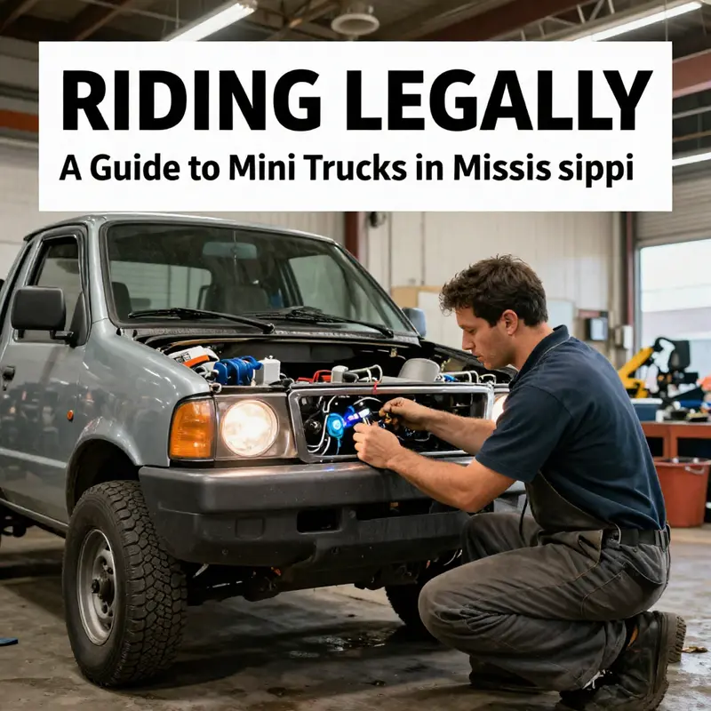 Mini trucks parked legally on a Mississippi street, symbolizing compliance with state regulations.