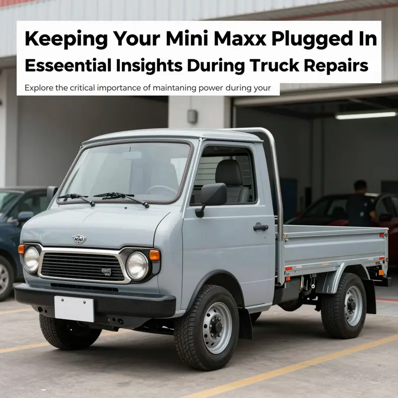 A Mini truck with visible Mini Maxx installation, ready for maintenance in a garage environment.