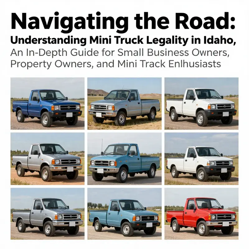 A vibrant montage of mini trucks set against Idaho's natural beauty, highlighting their lifestyle appeal.