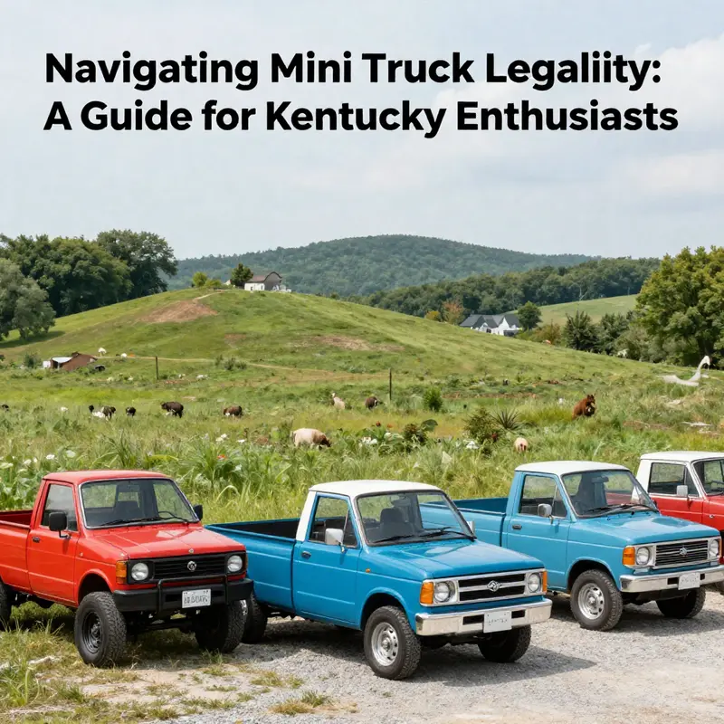 Different mini trucks showcased in a beautiful Kentucky landscape setting.