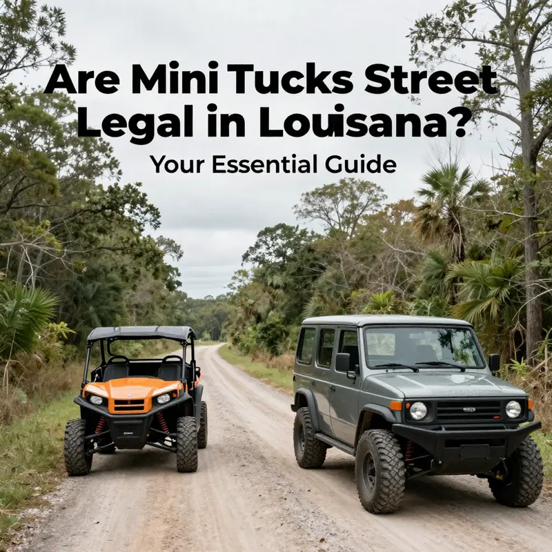 Mini trucks parked legally on a Louisiana street, showcasing their presence in local communities.