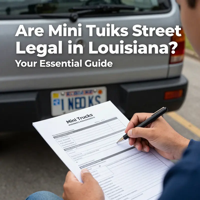Mini trucks parked legally on a Louisiana street, showcasing their presence in local communities.