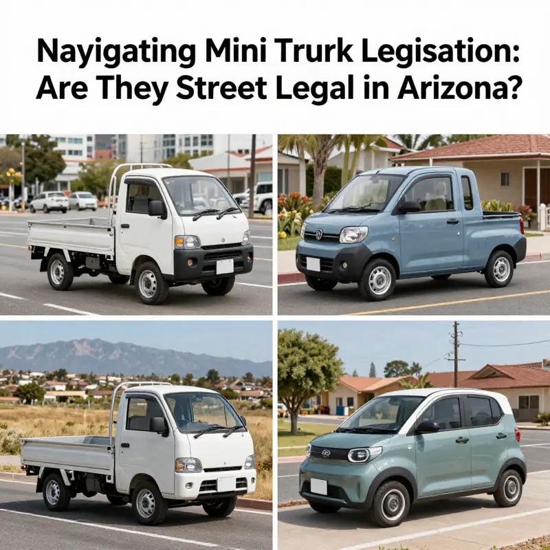 Mini trucks showcased against the stunning Arizona landscape, representing the charm and appeal behind their street legality.